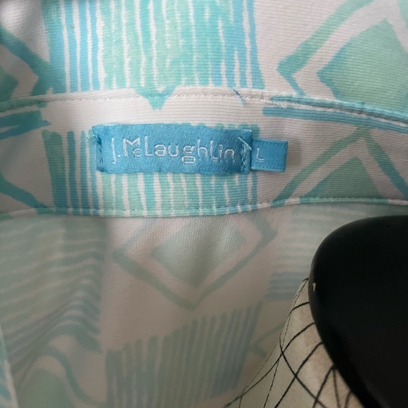 New Ikat Geometric Colorful Shirt Tee Button 3/4 sleeve Shift Sheath Pastel Mint - Picture 4 of 5